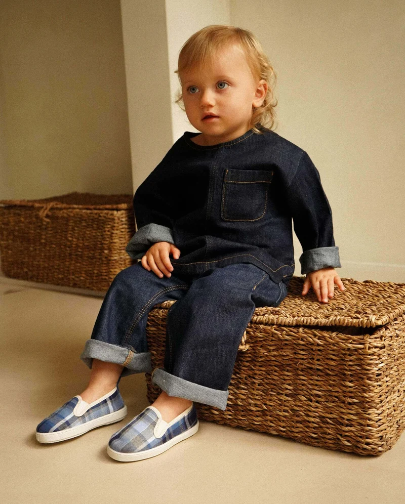 Chausson enfant Bruson, tartan bleu