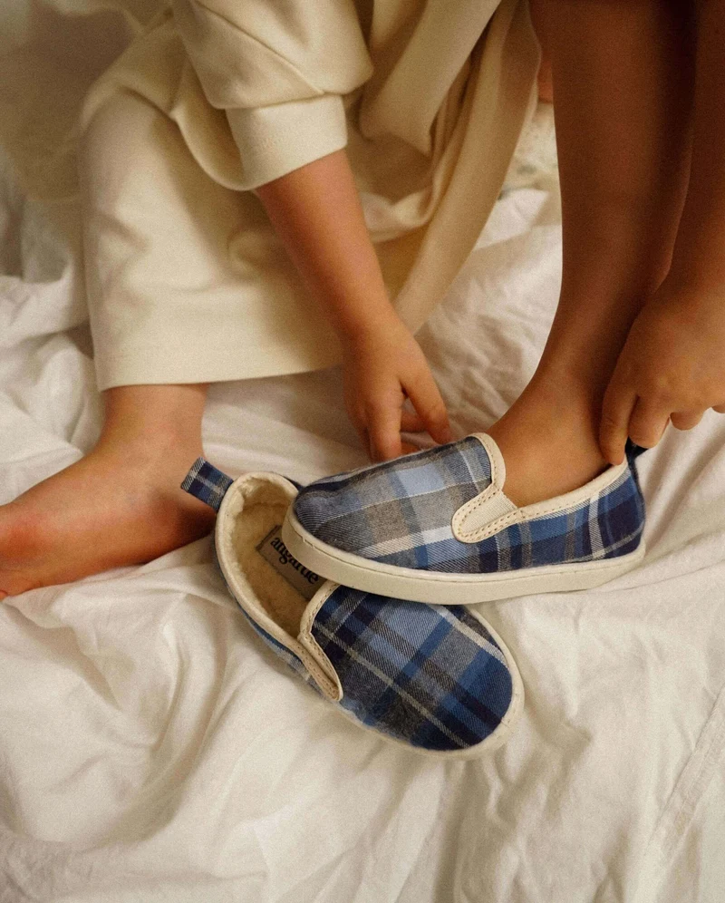 Chausson enfant Bruson, tartan bleu