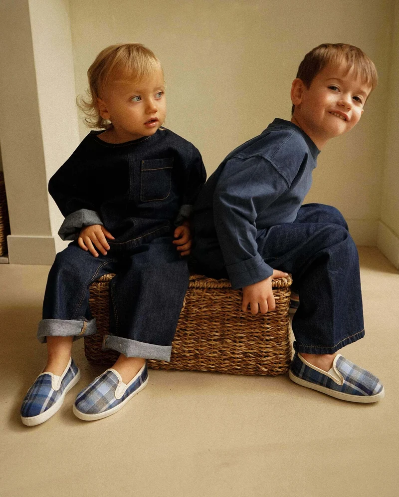 Chausson enfant Bruson, tartan bleu