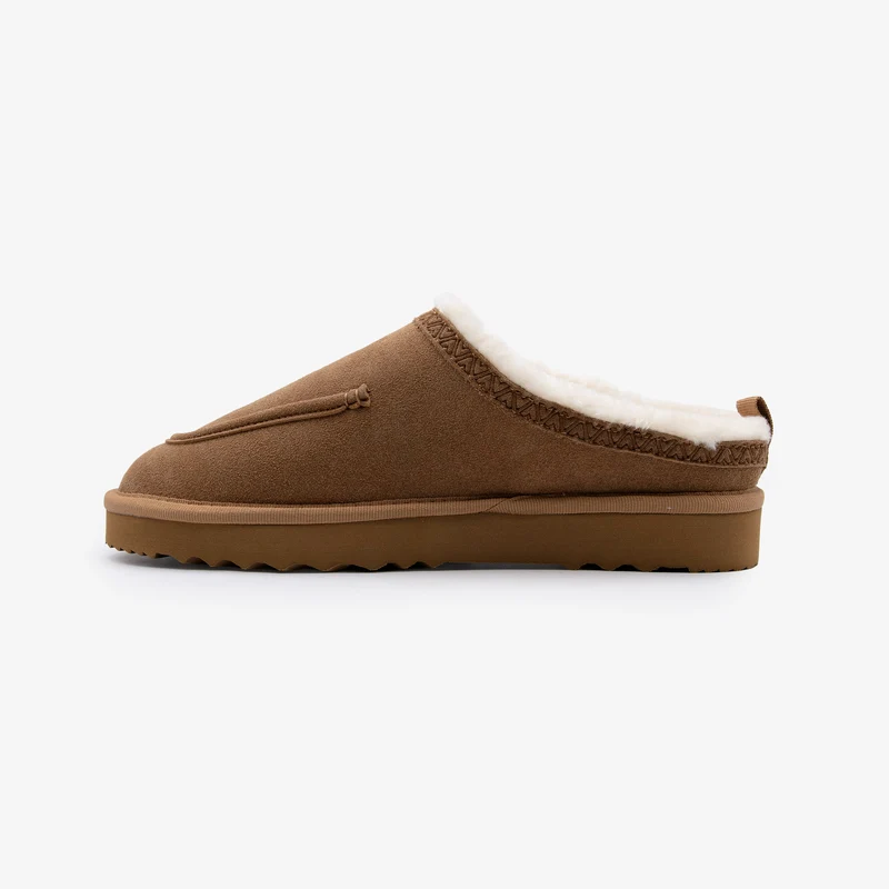Mules fourrées en suédine camel