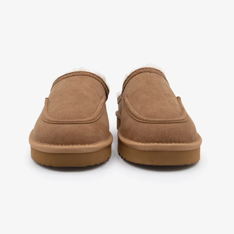 Mules fourrées en suédine camel