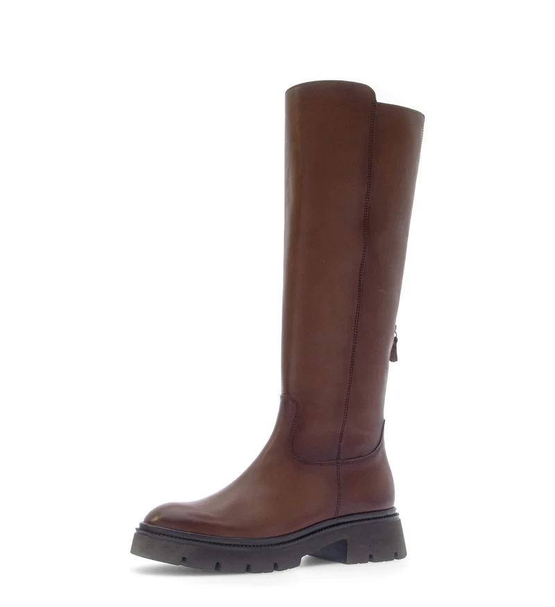 Bottes cognac en cuirs combinés