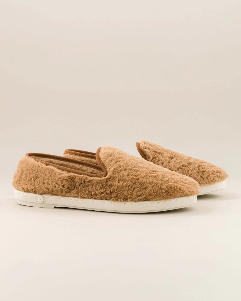 Chausson femme Bruson, effet fourrure cannelle