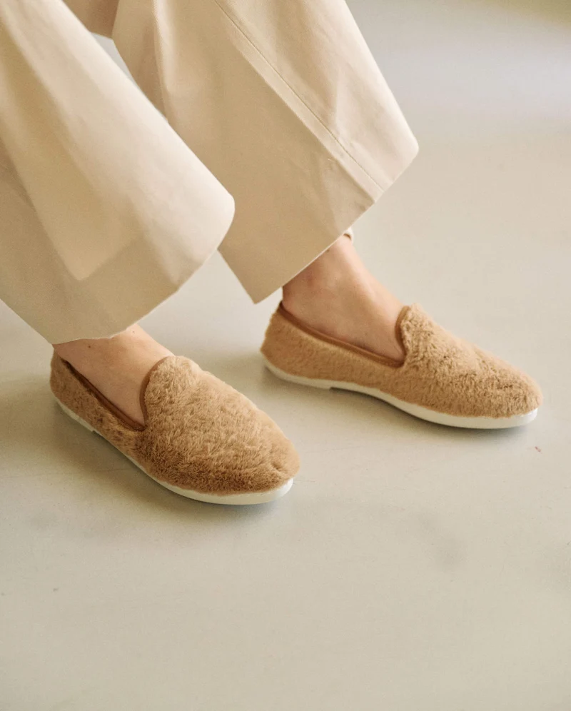 Chausson femme Bruson, effet fourrure cannelle