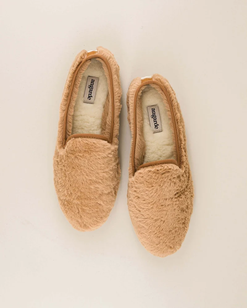 Chausson femme Bruson, effet fourrure cannelle