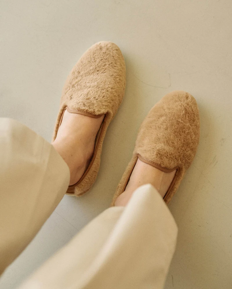 Chausson femme Bruson, effet fourrure cannelle