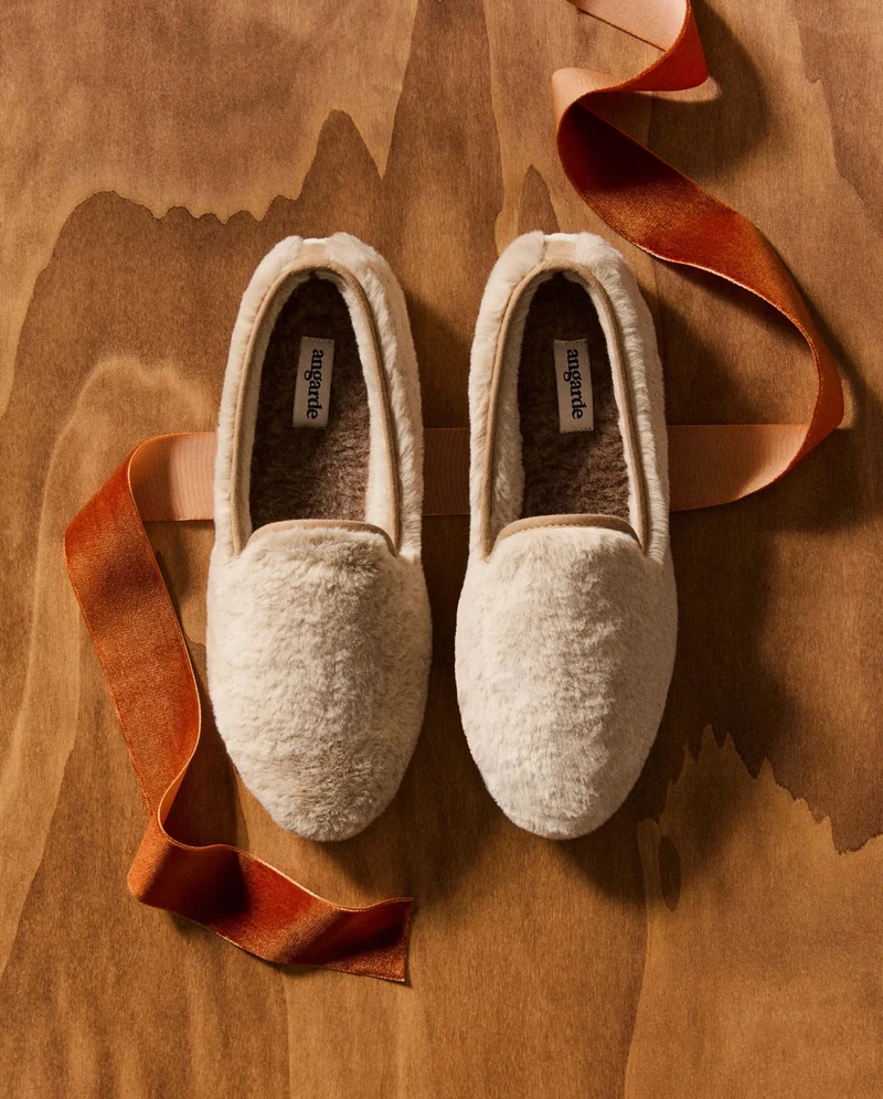 Chausson femme Bruson, effet fourrure beige