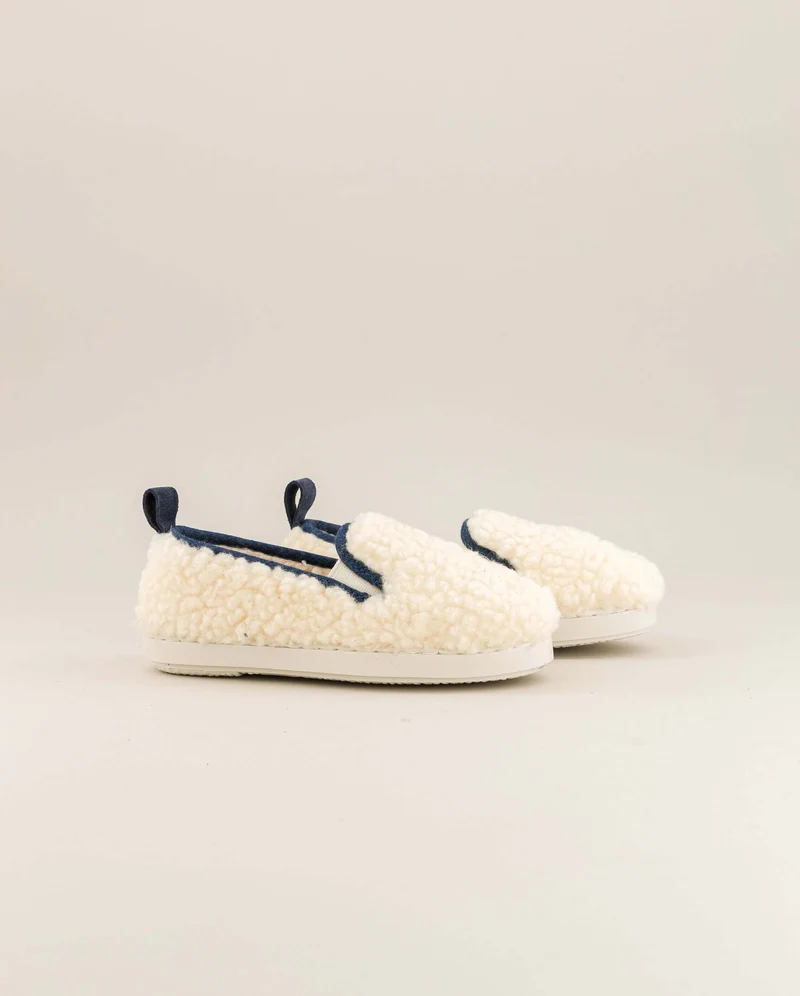 Chausson enfant Bruson, bouclette de laine jean