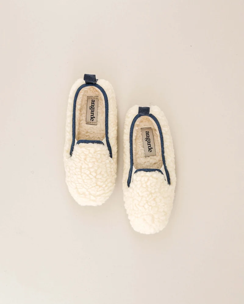 Chausson enfant Bruson, bouclette de laine jean