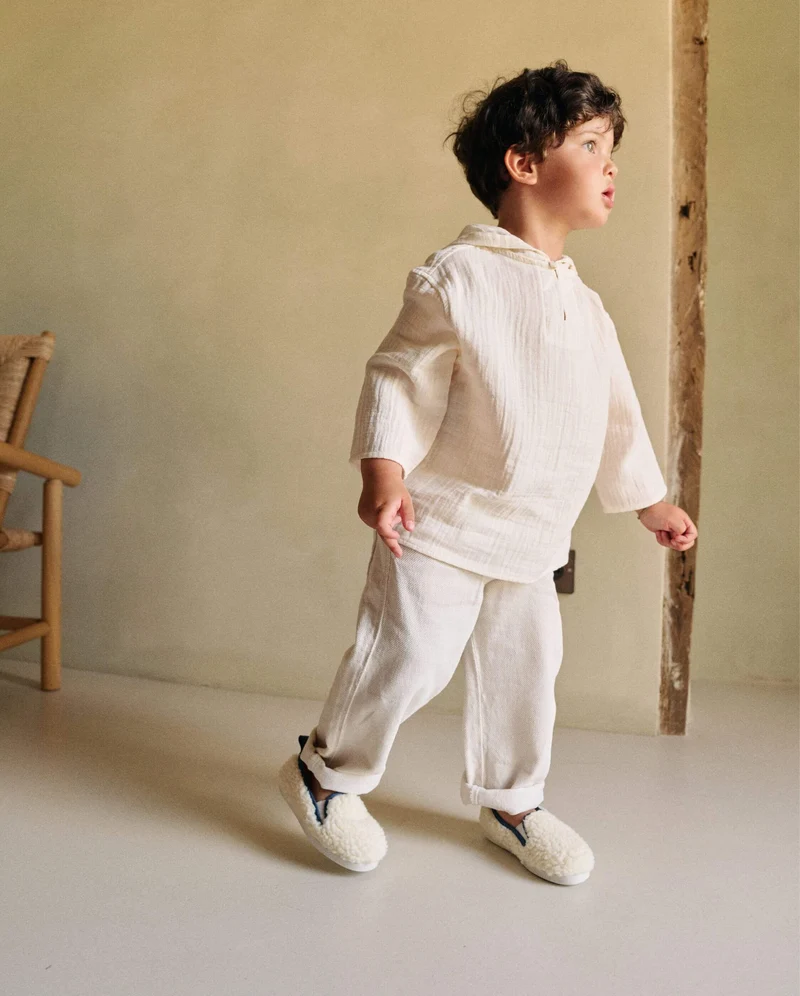 Chausson enfant Bruson, bouclette de laine jean