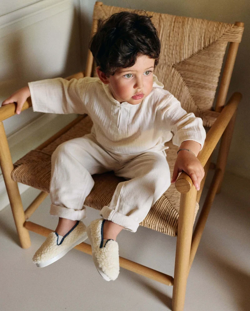 Chausson enfant Bruson, bouclette de laine jean