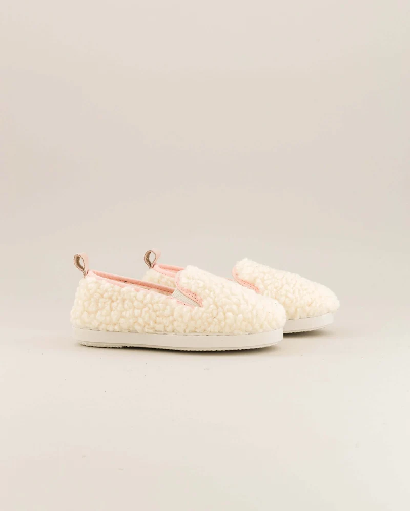 Chausson enfant Bruson, bouclette de laine rose