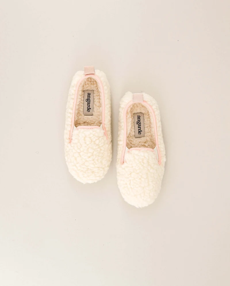 Chausson enfant Bruson, bouclette de laine rose