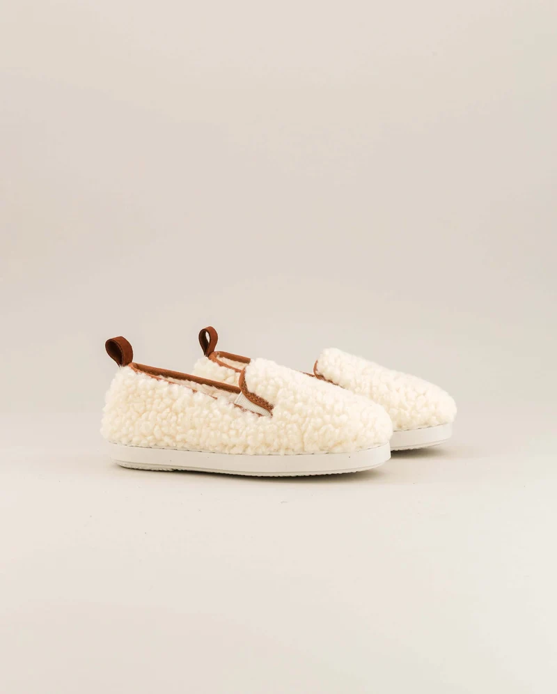 Chausson enfant Bruson, bouclette de laine camel