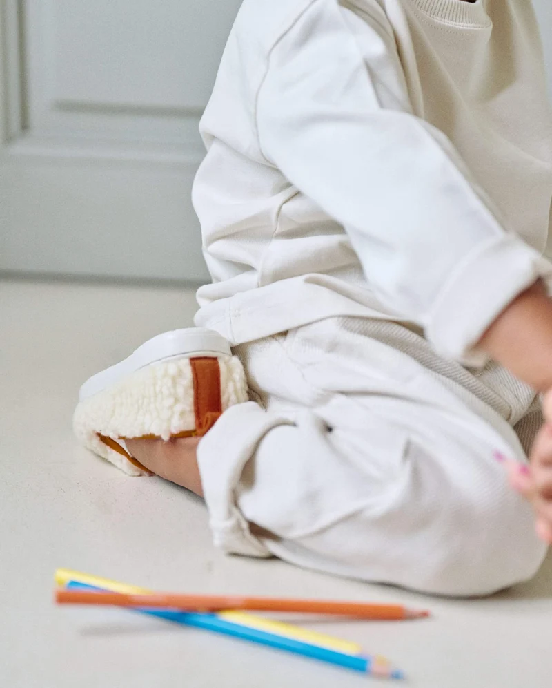 Chausson enfant Bruson, bouclette de laine camel