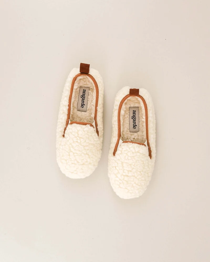 Chausson enfant Bruson, bouclette de laine camel