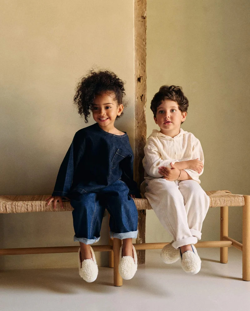 Chausson enfant Bruson, bouclette de laine camel