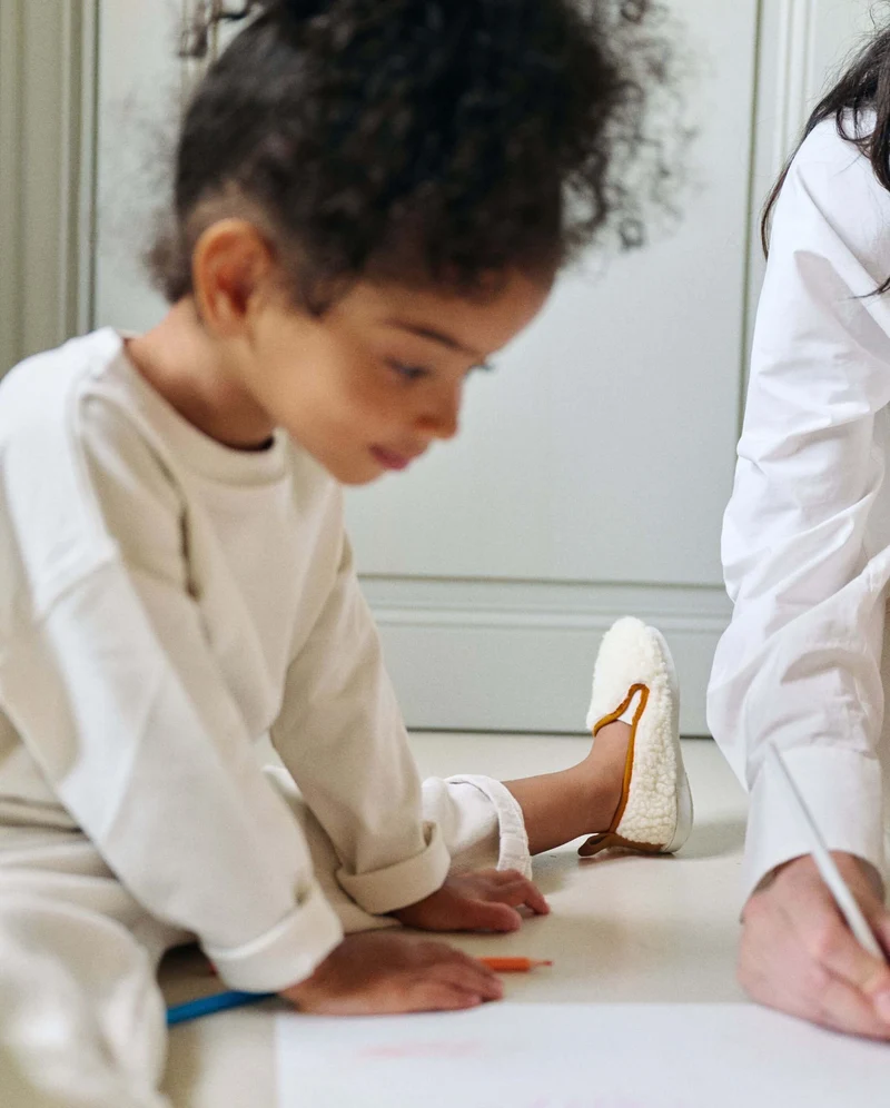 Chausson enfant Bruson, bouclette de laine camel