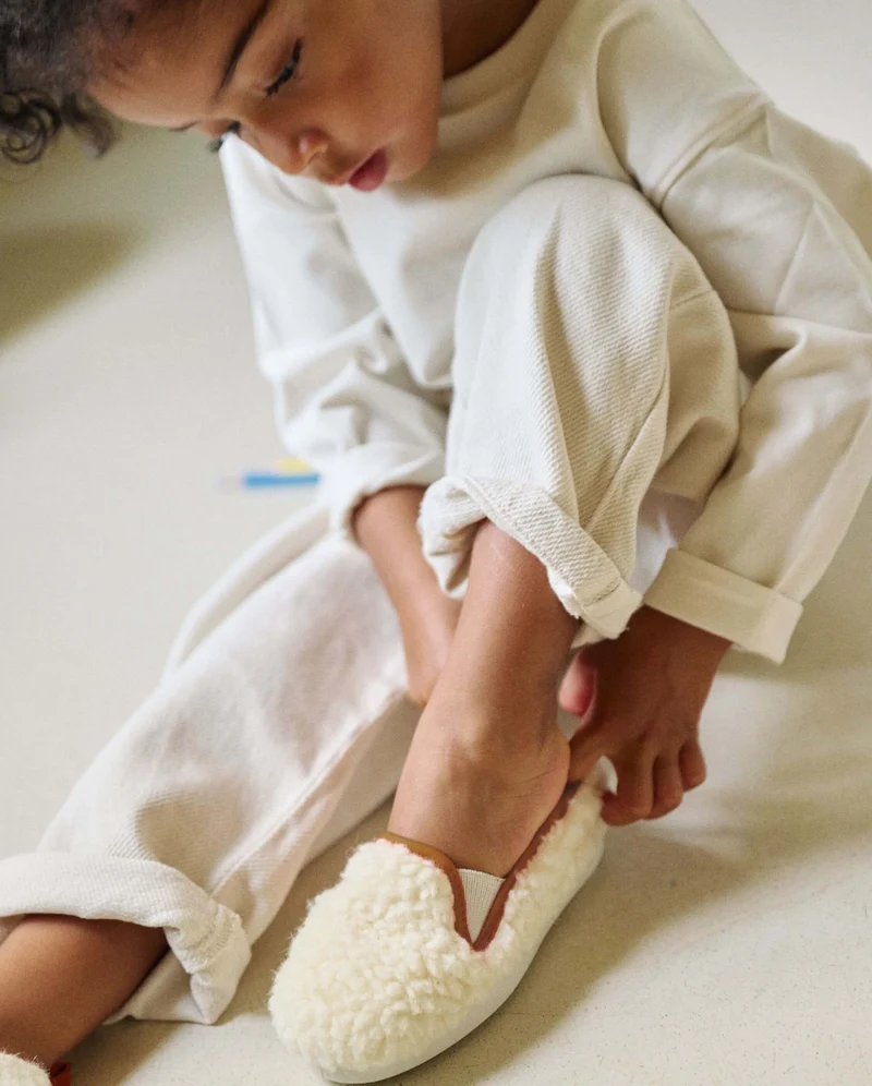 Chausson enfant Bruson, bouclette de laine camel