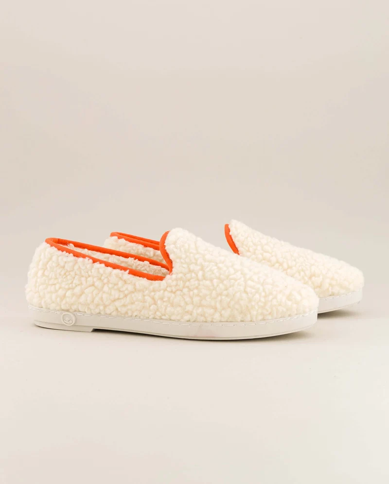 Chausson femme Bruson, bouclette de laine orange