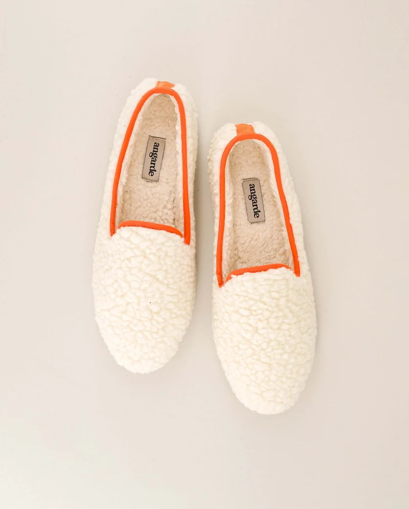 Chausson femme Bruson, bouclette de laine orange