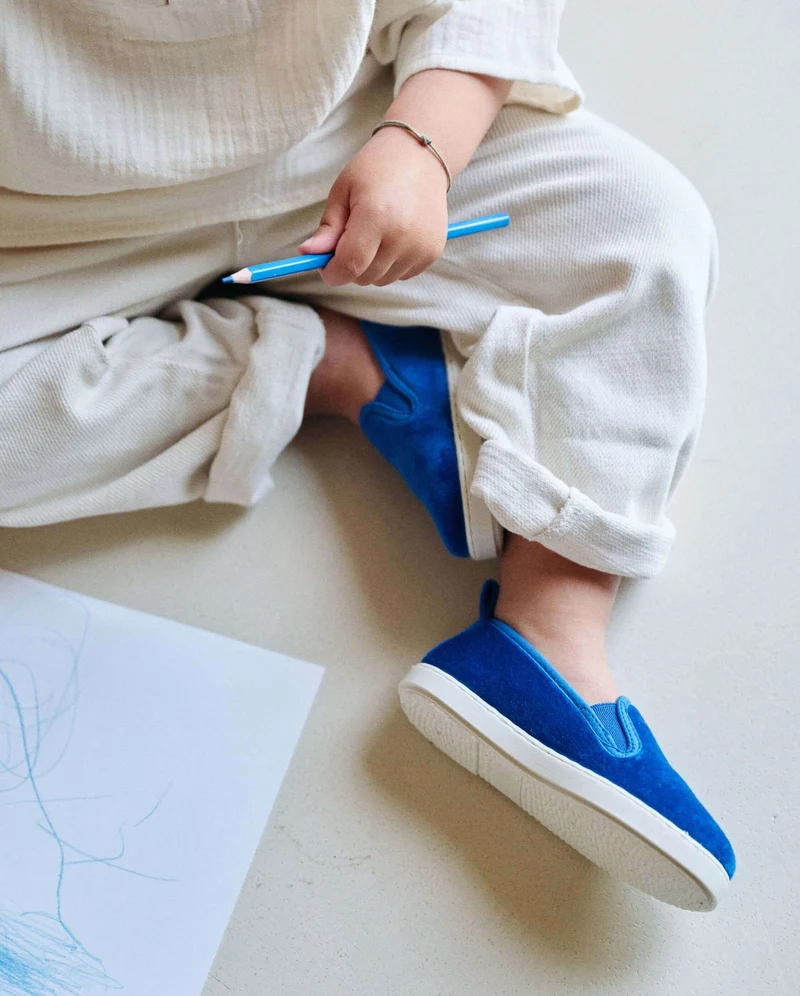 Chausson enfant Bruson, velours bleu