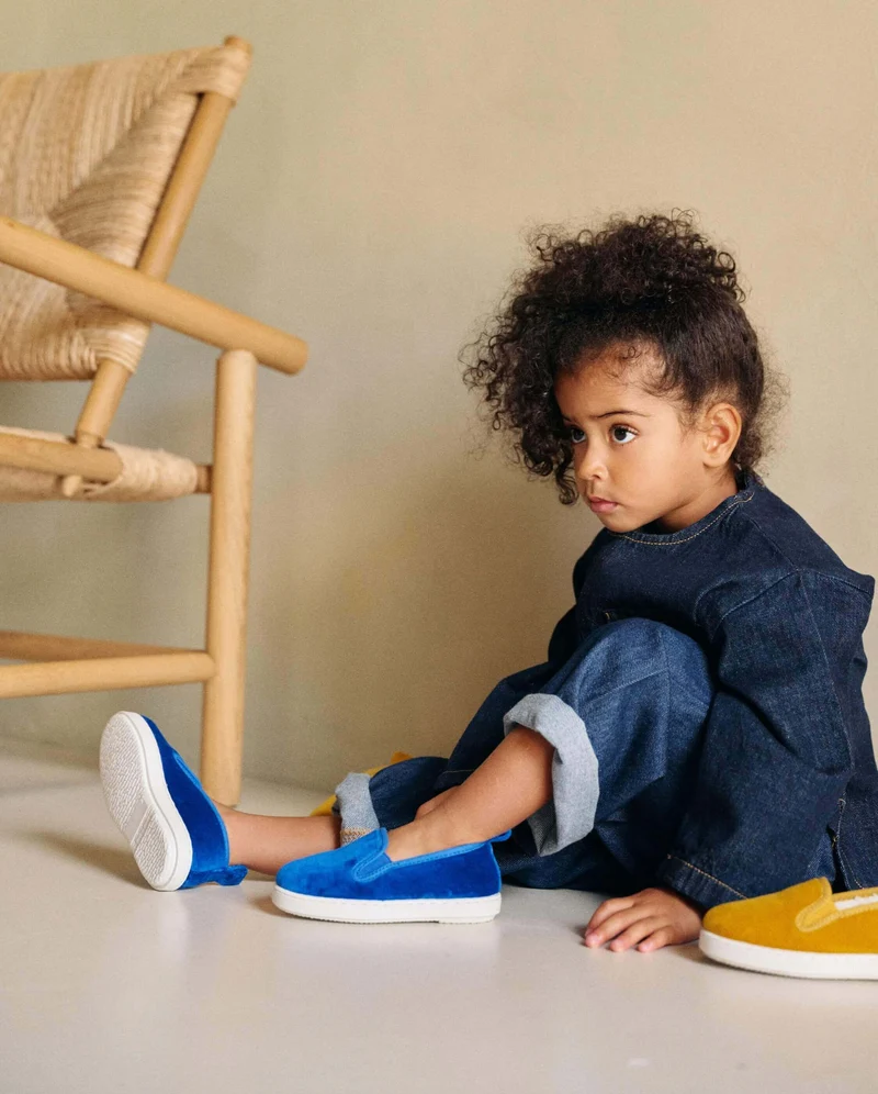 Chausson enfant Bruson, velours bleu