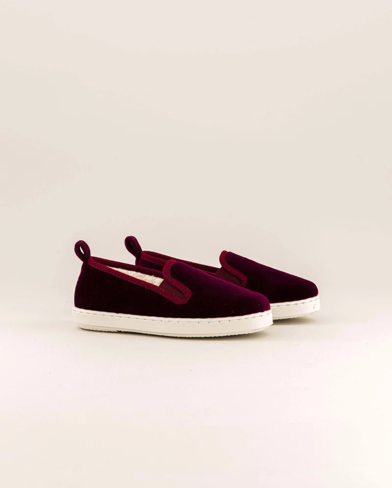 Chausson enfant Bruson, velours bordeaux