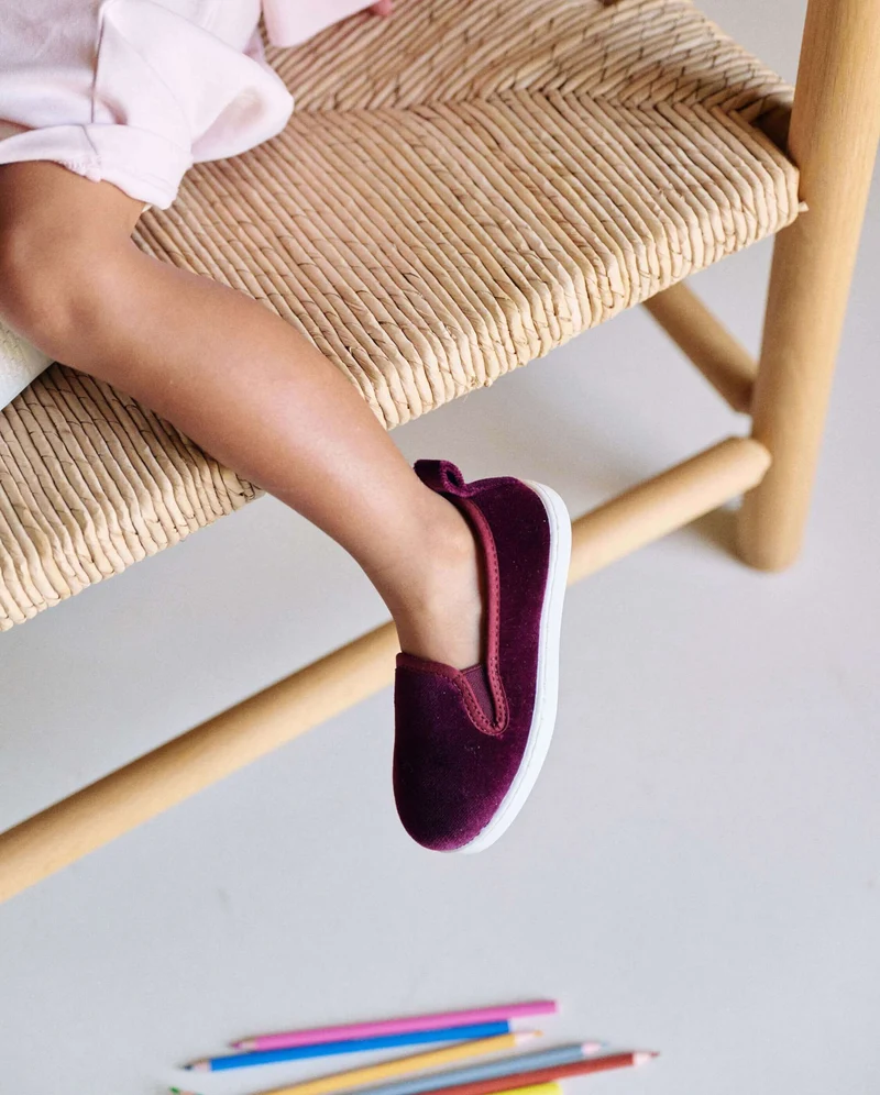 Chausson enfant Bruson, velours bordeaux