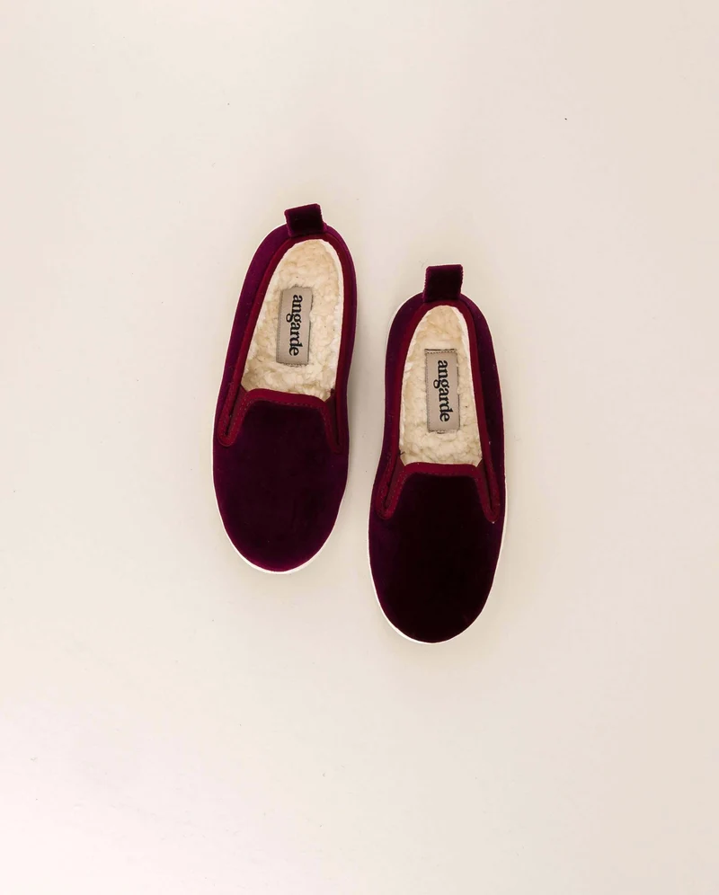 Chausson enfant Bruson, velours bordeaux