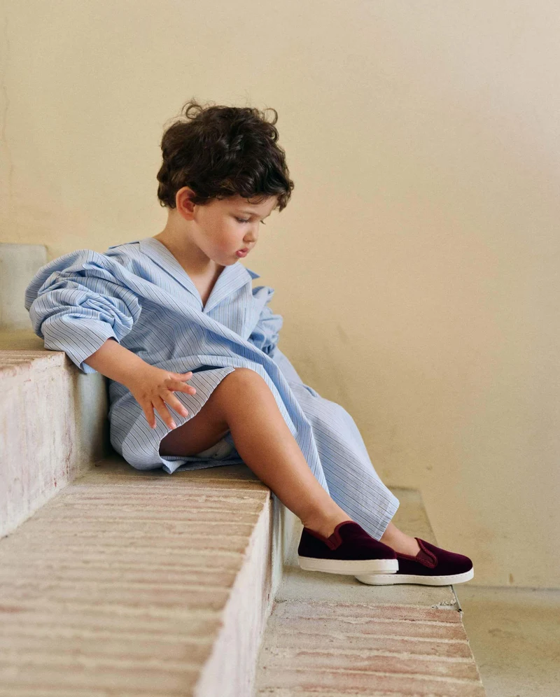 Chausson enfant Bruson, velours bordeaux