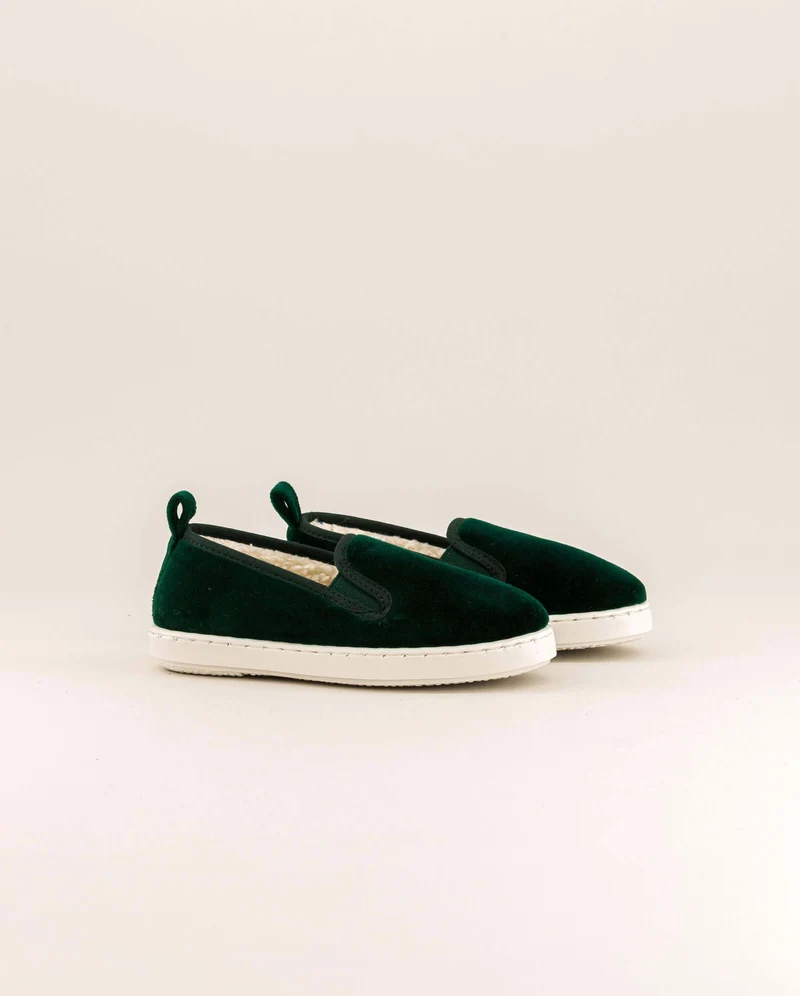Chausson enfant Bruson, velours vert