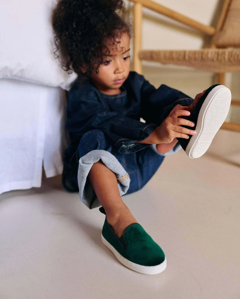 Chausson enfant Bruson, velours vert