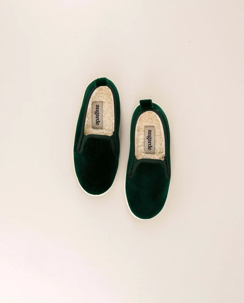 Chausson enfant Bruson, velours vert