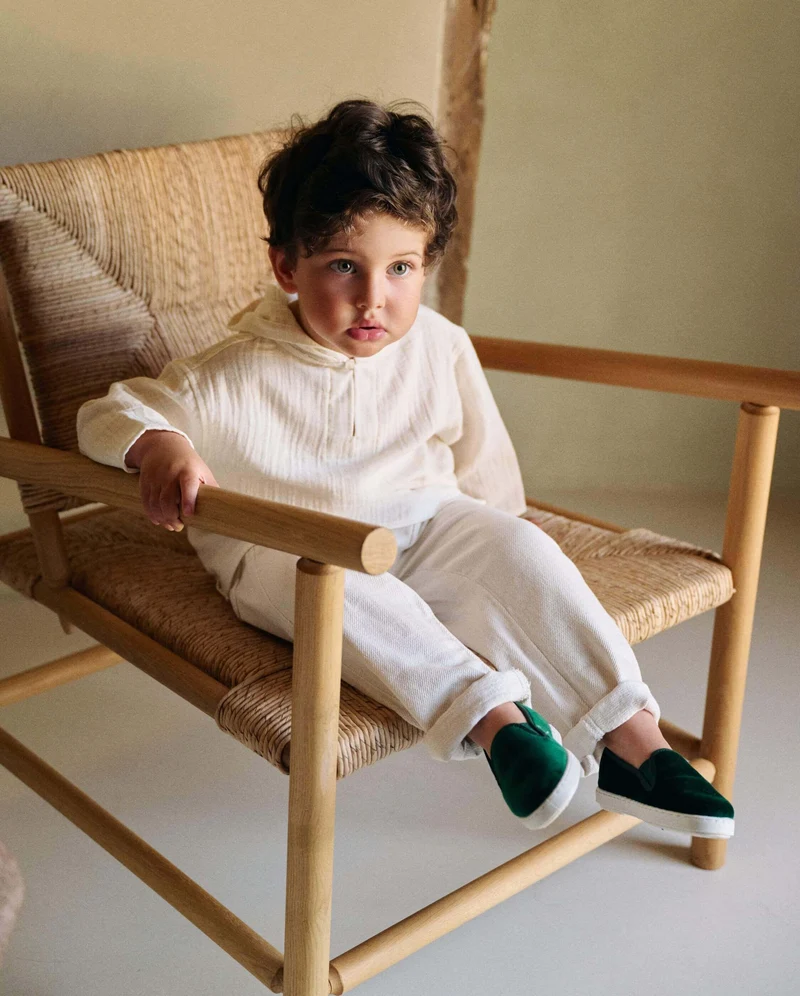 Chausson enfant Bruson, velours vert