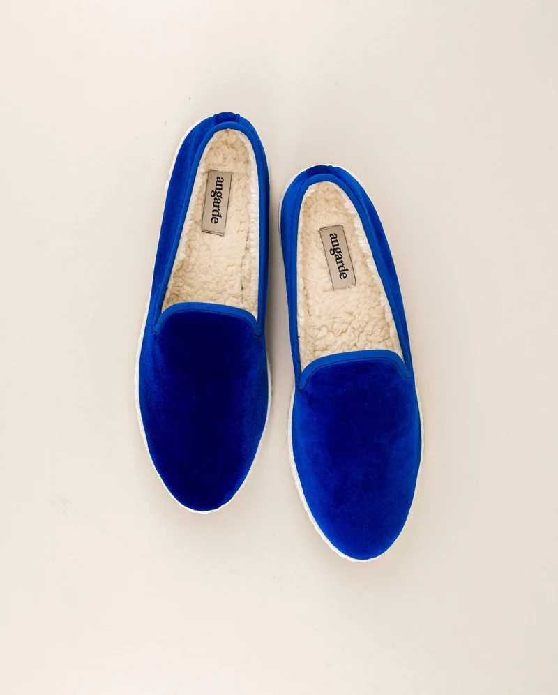 Chausson femme Bruson, velours bleu