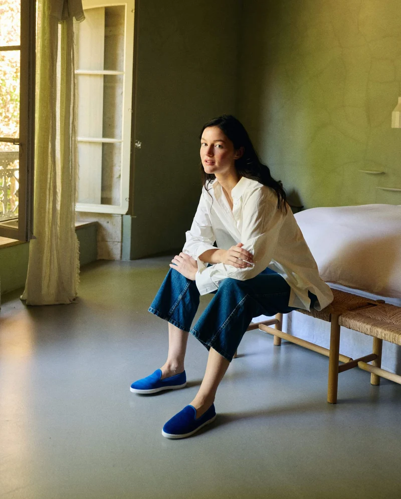 Chausson femme Bruson, velours bleu