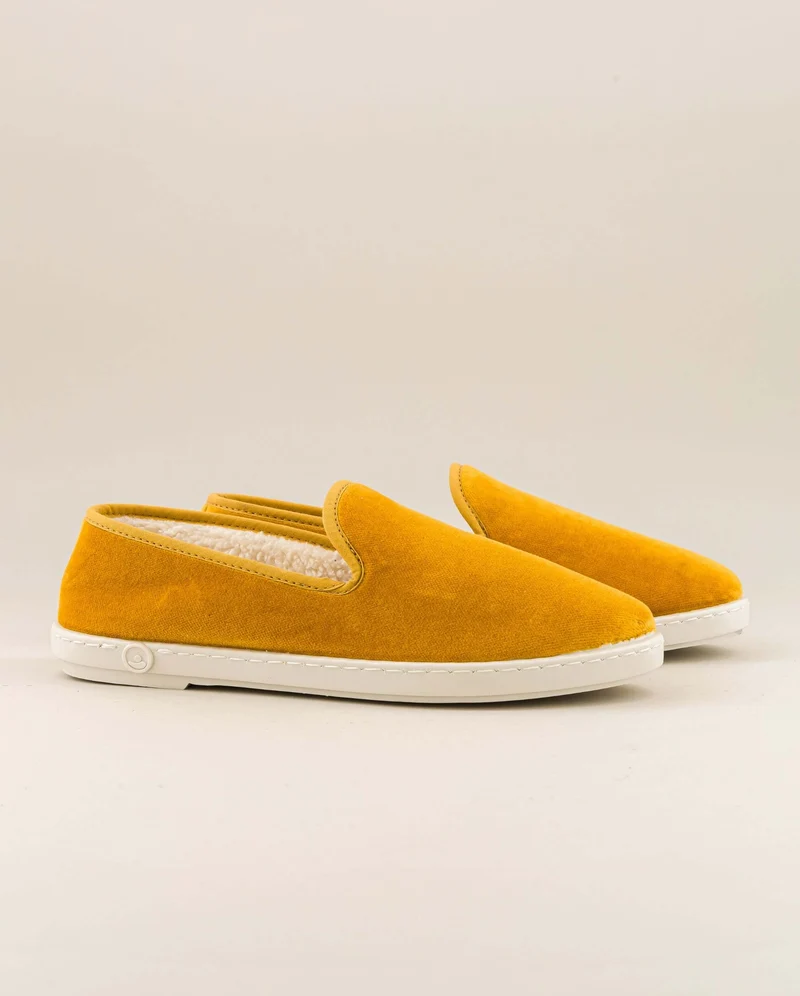 Chausson femme Bruson, velours jaune