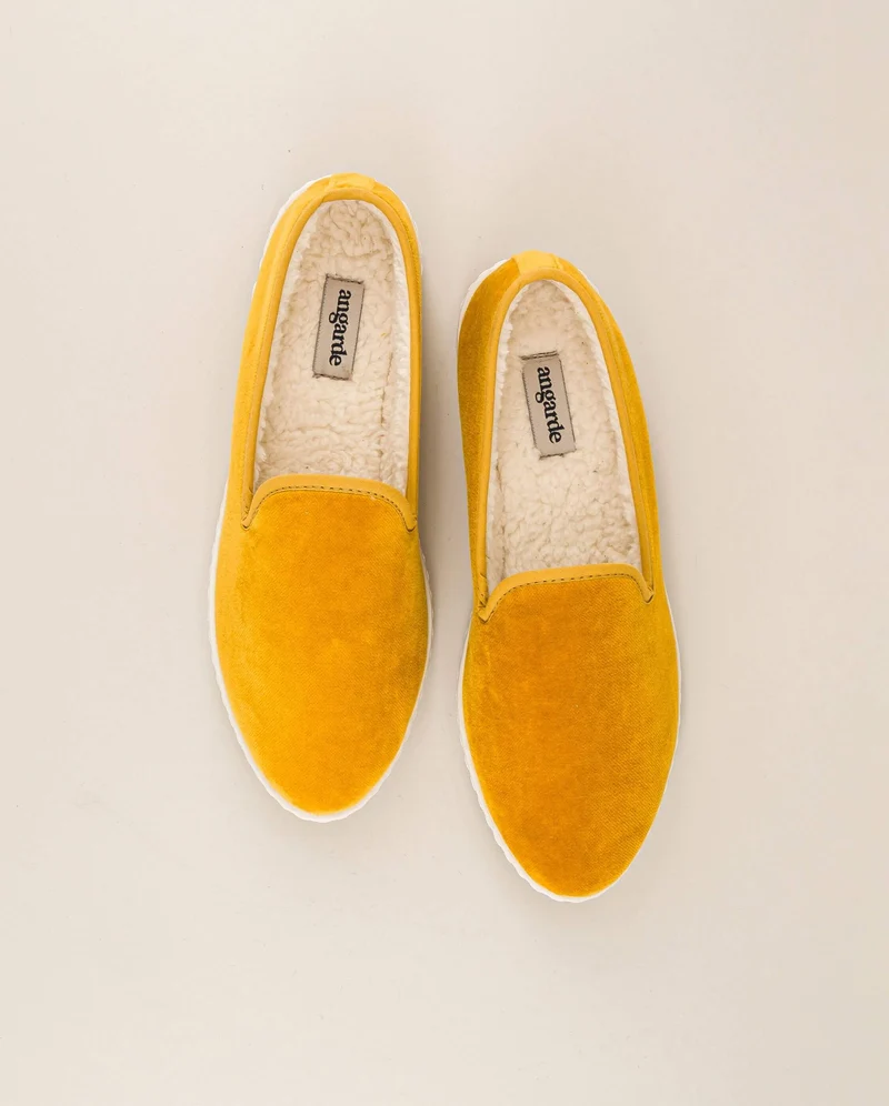 Chausson femme Bruson, velours jaune