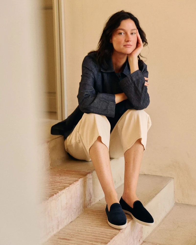 Chausson femme Bruson, velours marine