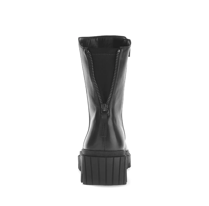 Bottines noires en cuir et textile combinés