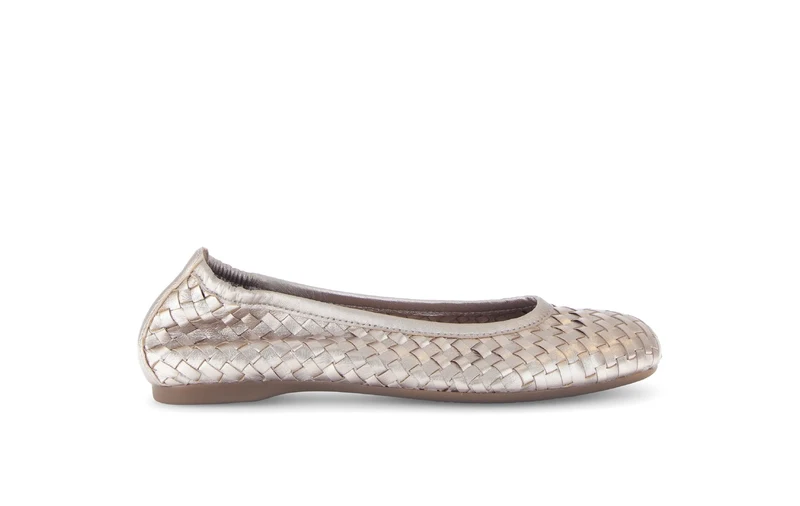Ballerines dorées en cuir lisse