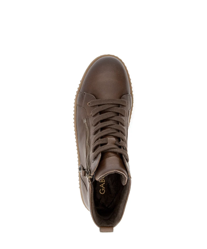 Baskets montantes cognac en cuir lisse