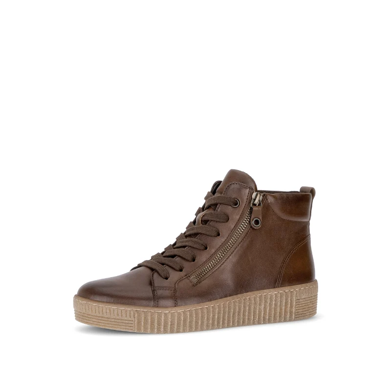 Baskets montantes cognac en cuir lisse