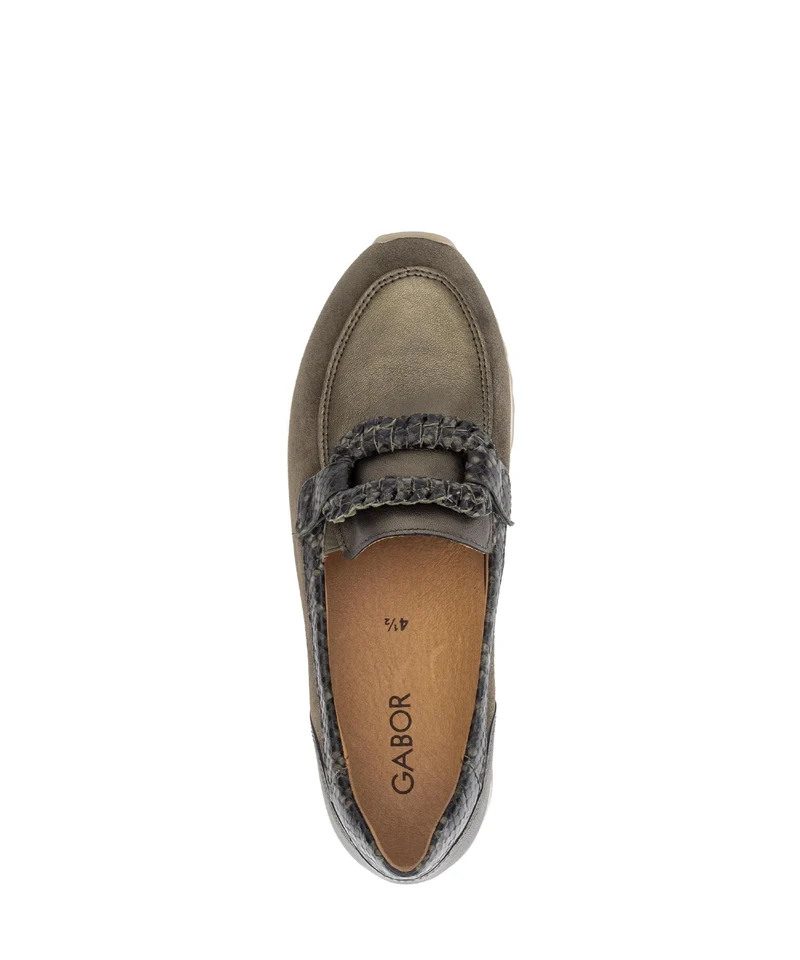 Mocassins verts en cuirs et daim