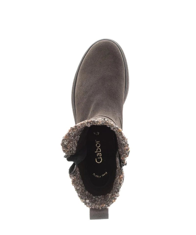 Bottines marron en cuir et textile combinés