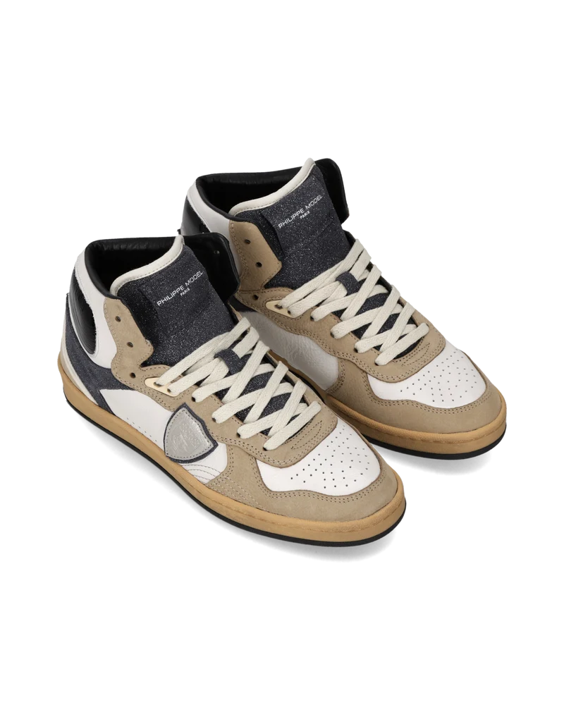 Sneakers Pgal High Women, White Black Beige