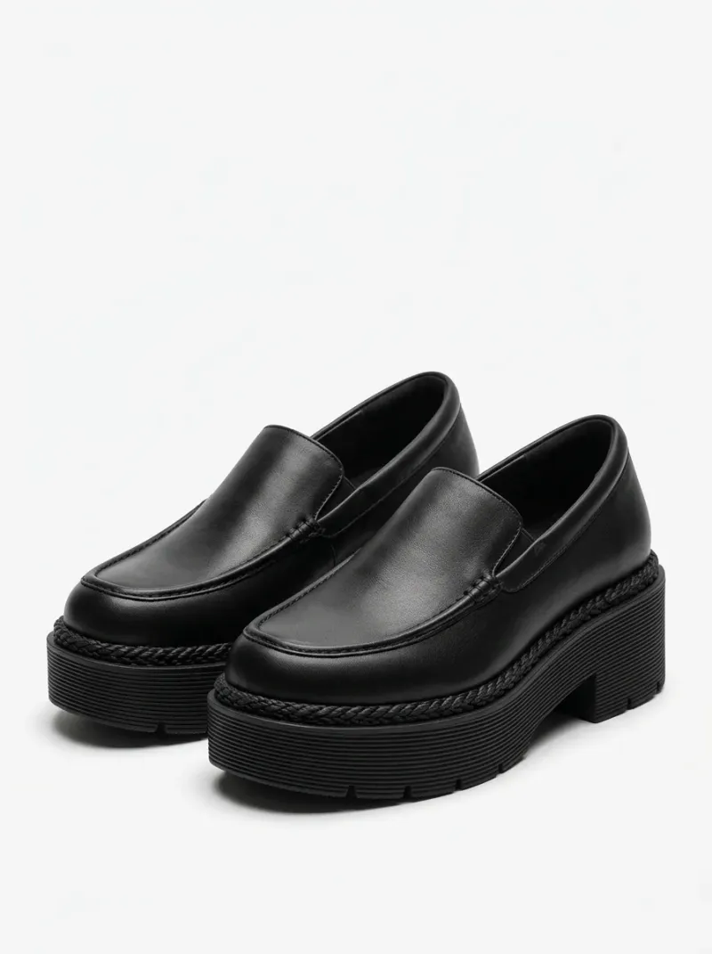 Mocassin cuir véritable semelle compensée femme urbain