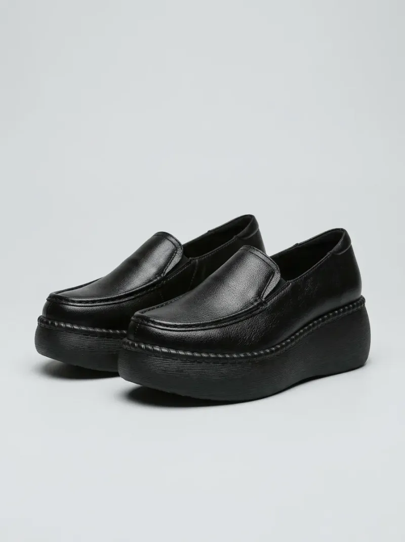 Mocassin cuir véritable semelle compensée femme urbain