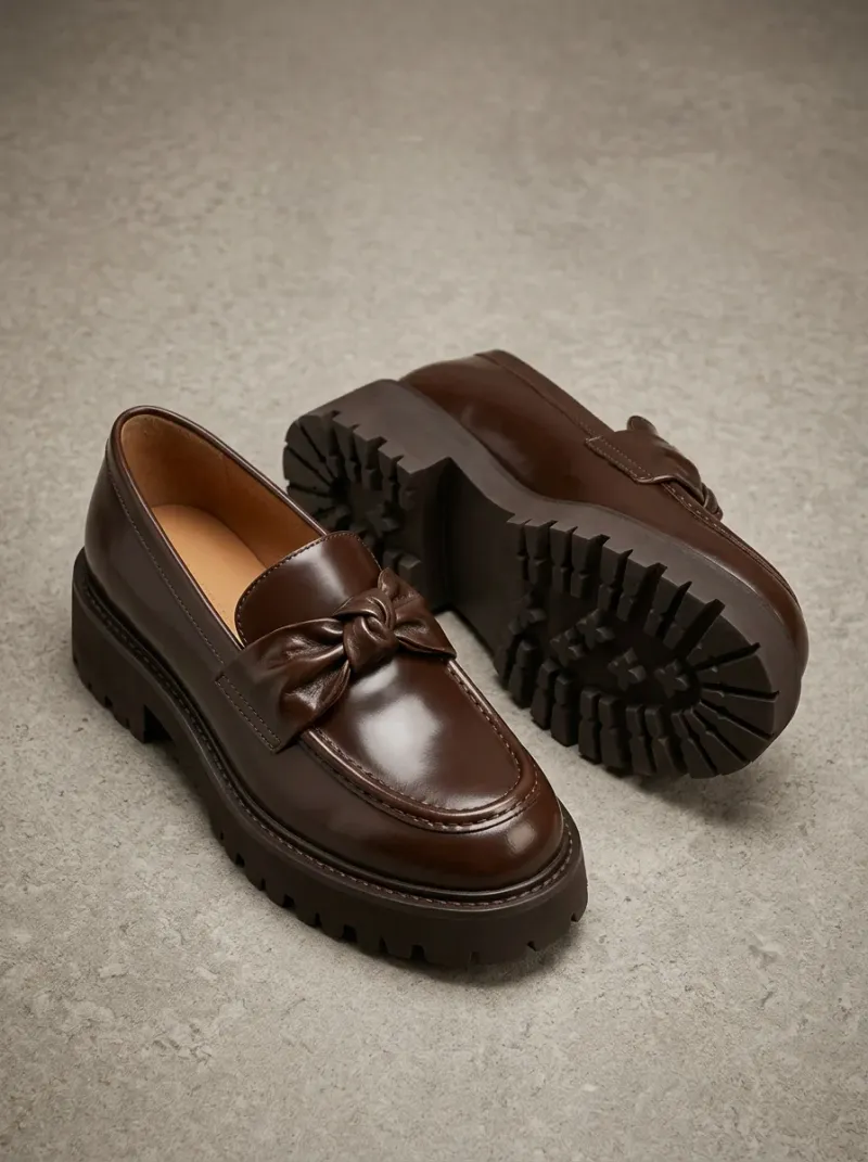 Mocassin cuir plateforme femme talon cranté 6cm